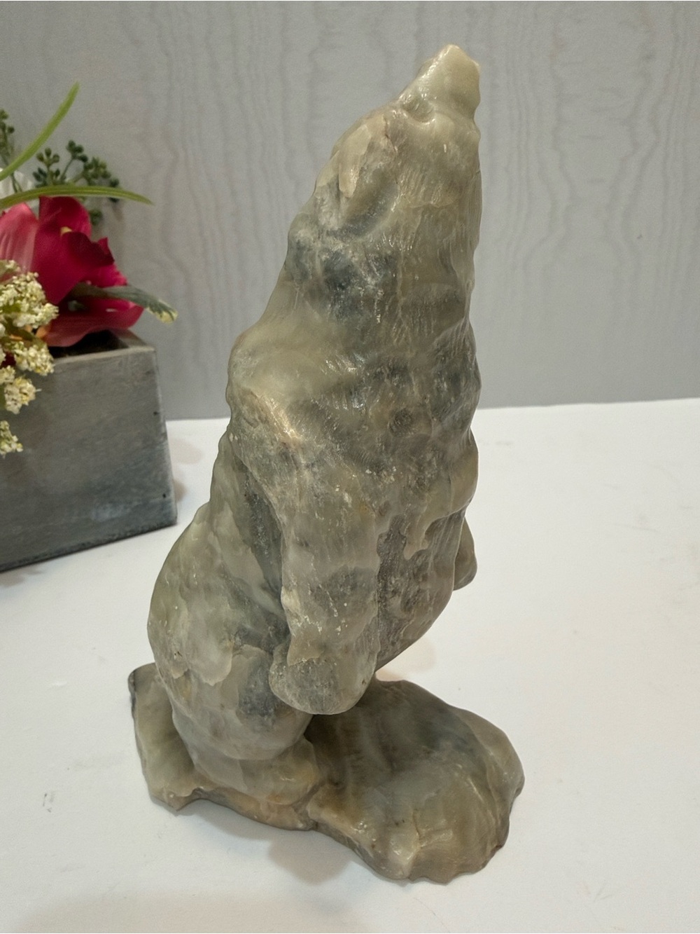 Vintage Hand Carved Mexican Onyx Calcite Stone Bear Figurine Statue 6” Heavy